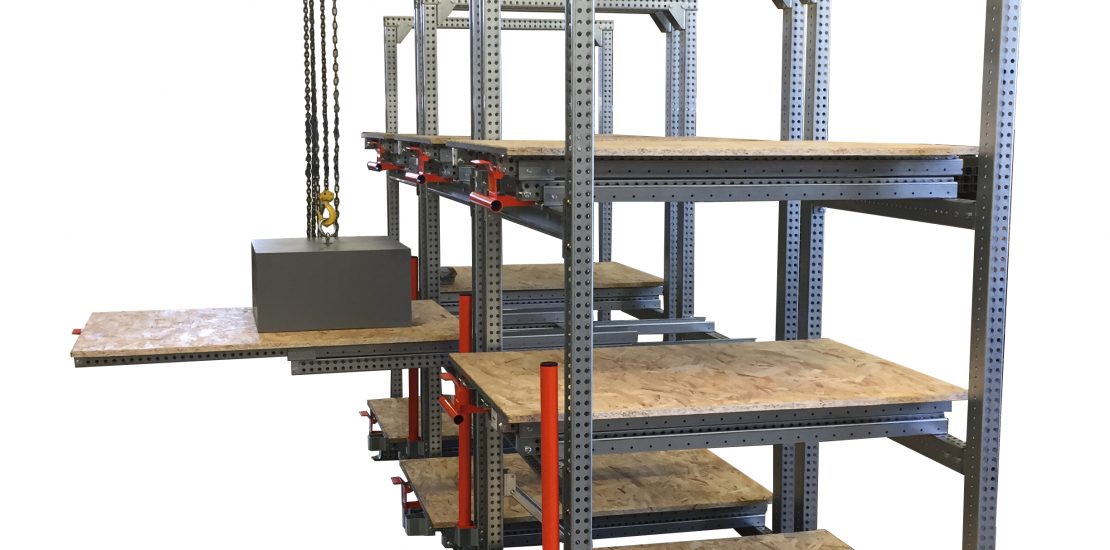 Structure porteuse STOCK3P équipée d'un portique pour l'utilisation d'un palans